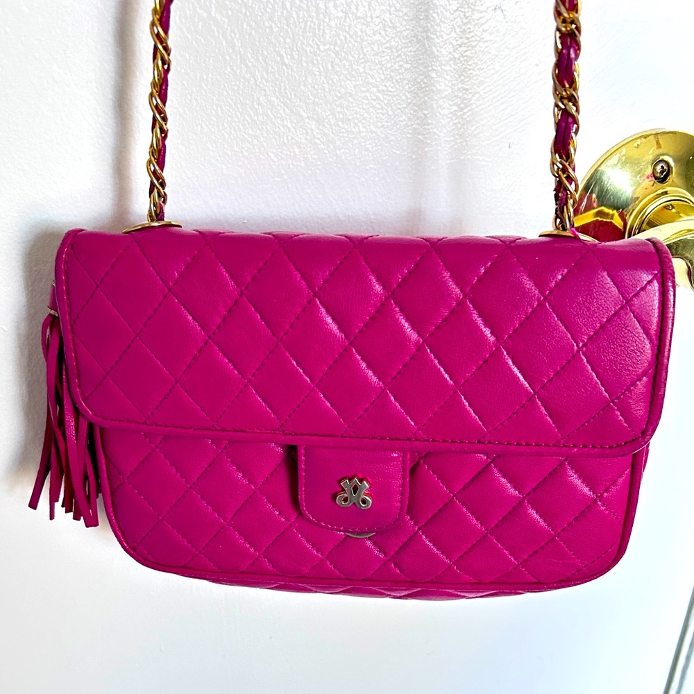Vintage  Jay Herbert mini small leather pink chain cross body  tassel bag